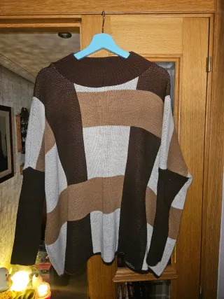 Jersey mujer patchwork beige, marrón, blanco