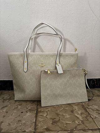 Bolso Tote Coach Beige y Blanco