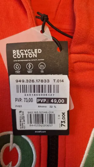 Sudadera Ecoalf Roja Nueva, sin estrenar