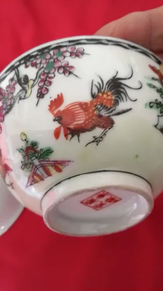 Macau Cina "3 galli" anni '80 Ciotola+piattino