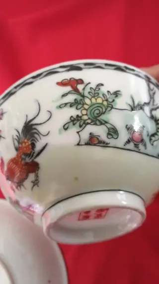 Macau Cina "3 galli" anni '80 Ciotola+piattino