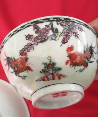 Macau Cina "3 galli" anni '80 Ciotola+piattino