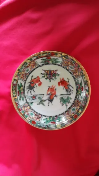 Macau Cina "3 galli" anni '80 Ciotola+piattino