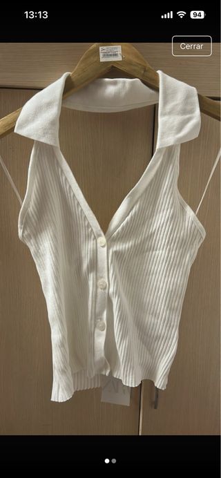 Top Zara Blanco de punto con cuello
