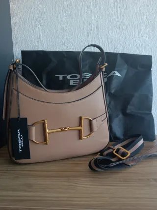Bolso Tosca Blu Beige/Marrón con Detalles Dorados