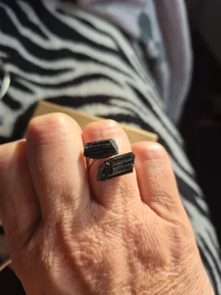 Anillo Plata Turmalina Negra Ajustable