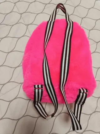 Mochila infantil peluche rosa flúor