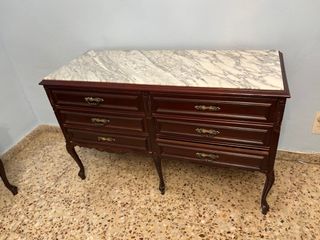 Cómoda de madera con tapa de mármol 120x47x77cm