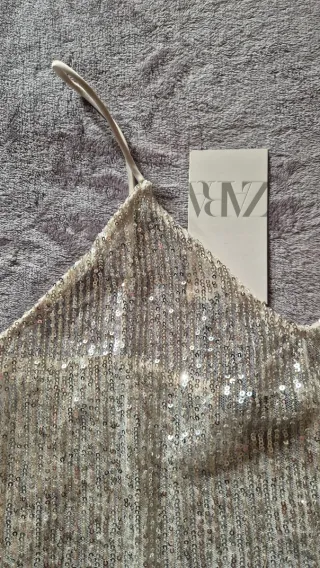 Top lentejuelas plateado Zara
