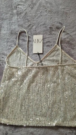 Top lentejuelas plateado Zara