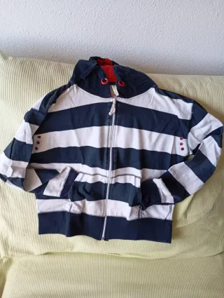 Sudadera con capucha y cremallera a rayas