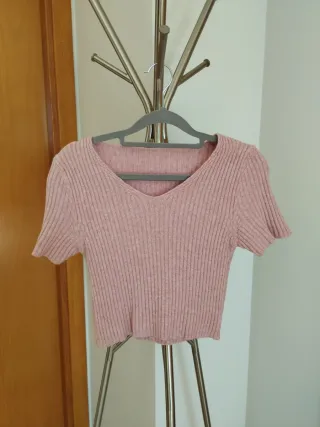 Camiseta de punto rosa manga corta