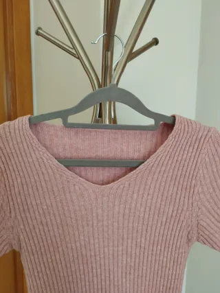 Camiseta de punto rosa manga corta