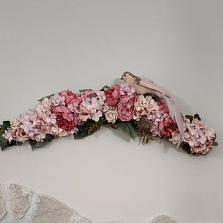 Ghirlanda floreale Shabby Chic con uccellino