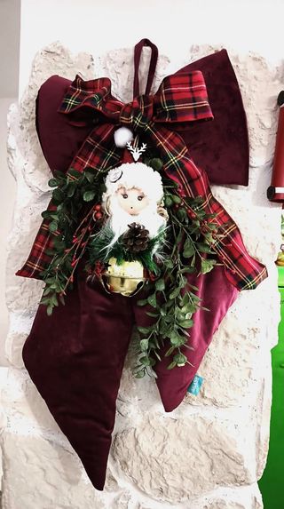 Fiocco Natale Decorazione Velluto Rosso