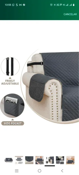 Fodera per divano grigia impermeabile per 4 posti