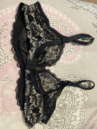 Sujetador Rosy encaje floral negro y beige