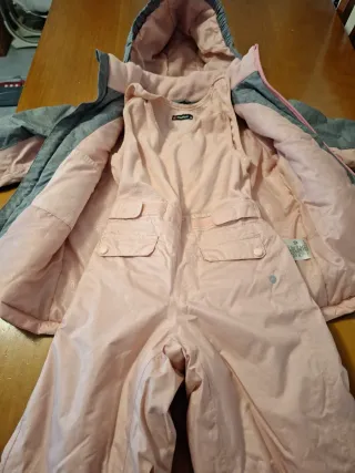 Traje de esquí niña rosa y gris talla 6