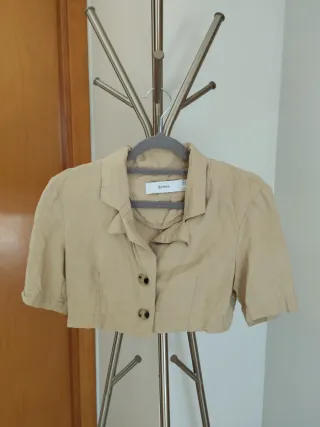 Bershka Top Corto Lino Manga Corta