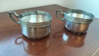 2 Tazas Antiguas Metal Plateado