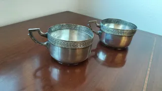 2 Tazas Antiguas Metal Plateado