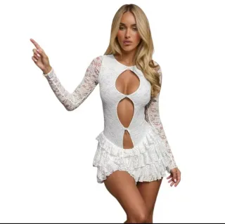 Minivestido blanco con volantes Talla L