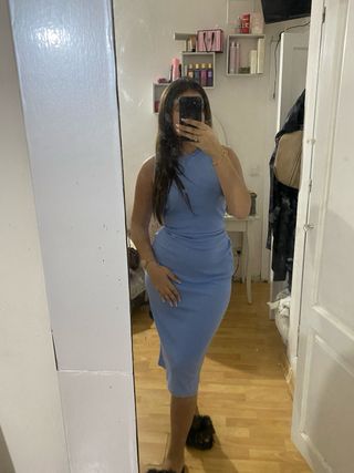 Vestido azul acanalado midi