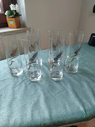 Set 6 Bicchieri Vetro Decorati Spighe Oro