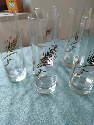 Set 6 Bicchieri Vetro Decorati Spighe Oro