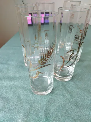 Set 6 Bicchieri Vetro Decorati Spighe Oro