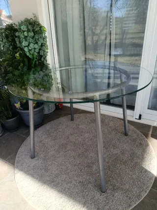 Mesa redonda cristal metal salón exterior terraza