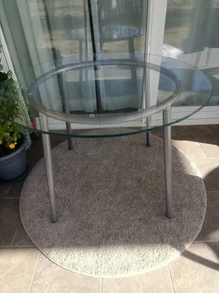 Mesa redonda cristal metal salón exterior terraza