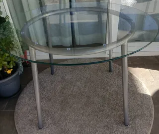 Mesa redonda cristal metal salón exterior terraza