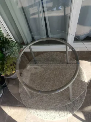 Mesa redonda cristal metal salón exterior terraza