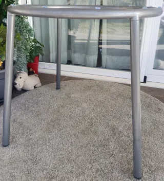 Mesa redonda cristal metal salón exterior terraza