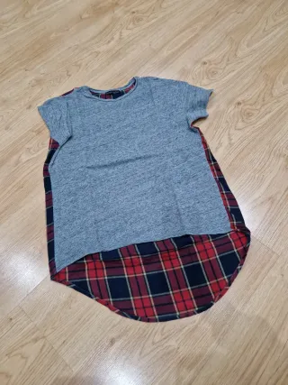 Camiseta Zara gris cuadros Talla S