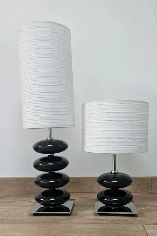 2 Lampade da Tavolo Nero in Pietra