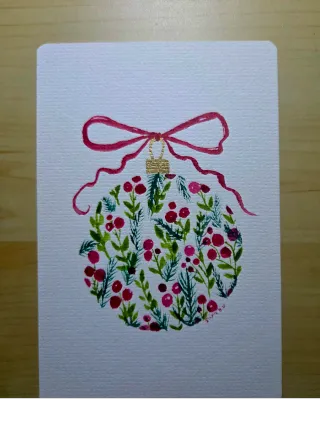 Acuarela Adorno Navideño con marco Vintage