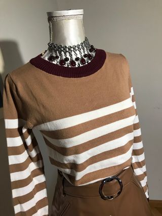 Conjunto Jersey Rayas y Falda Marrón