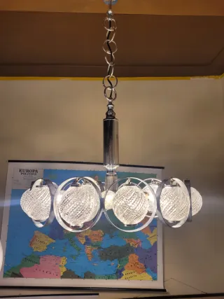 Lampada sospensione anni '70 vetro e acciaio