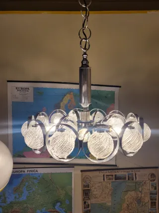 Lampada sospensione anni '70 vetro e acciaio