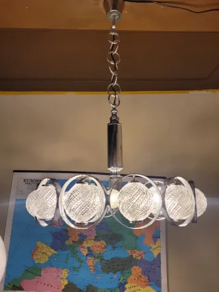 Lampada sospensione anni '70 vetro e acciaio