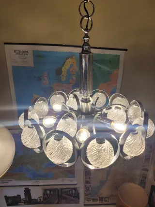 Lampada sospensione anni '70 vetro e acciaio