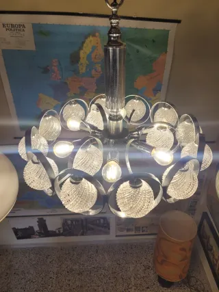 Lampada sospensione anni '70 vetro e acciaio