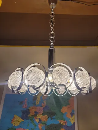 Lampada sospensione anni '70 vetro e acciaio