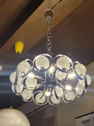 Lampada sospensione anni '70 vetro e acciaio