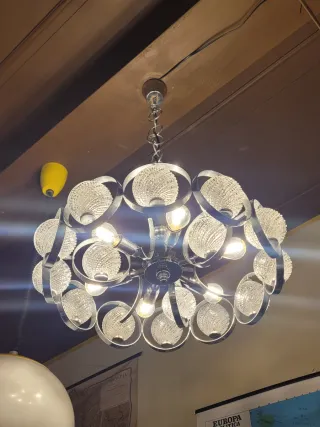 Lampada sospensione anni '70 vetro e acciaio