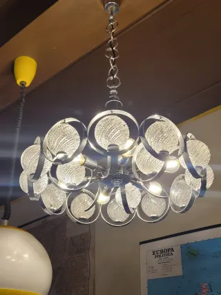 Lampada sospensione anni '70 vetro e acciaio