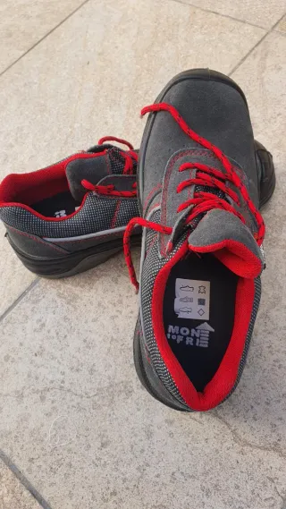 Zapatos de seguridad grises y rojos, talla 39