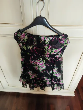 Top donna floreale nero e rosa